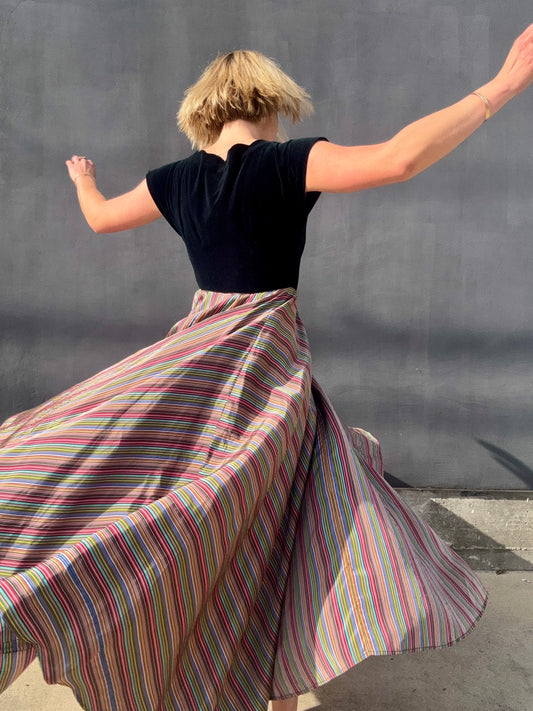 1940s Taffeta Maxi with Scalloped Velvet Bodice