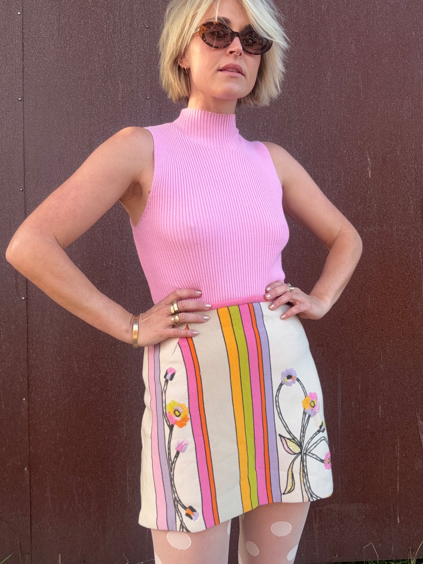 The Livia 1970s Hand Embroidered Wool Skirt