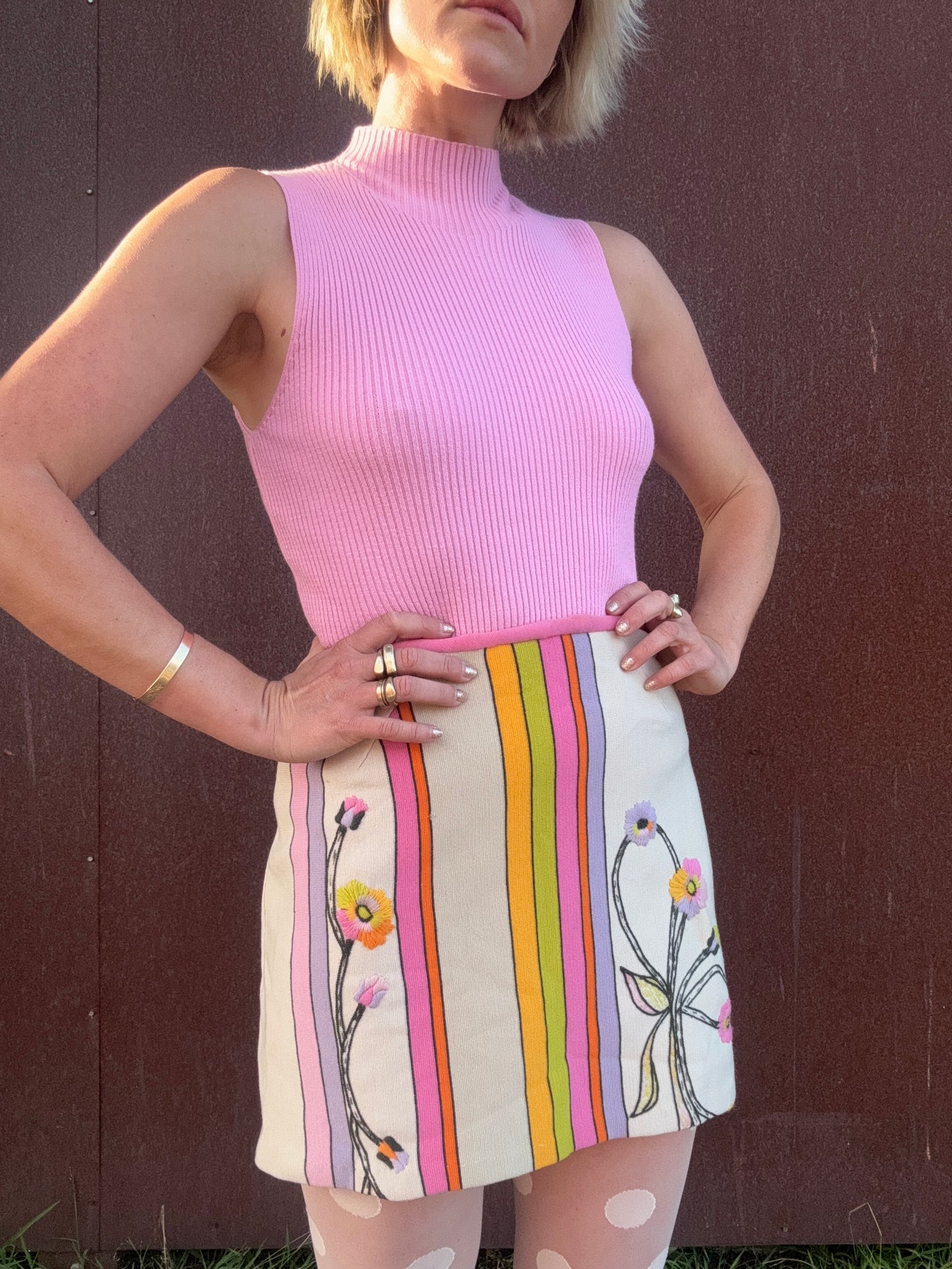 The Livia 1970s Hand Embroidered Wool Skirt