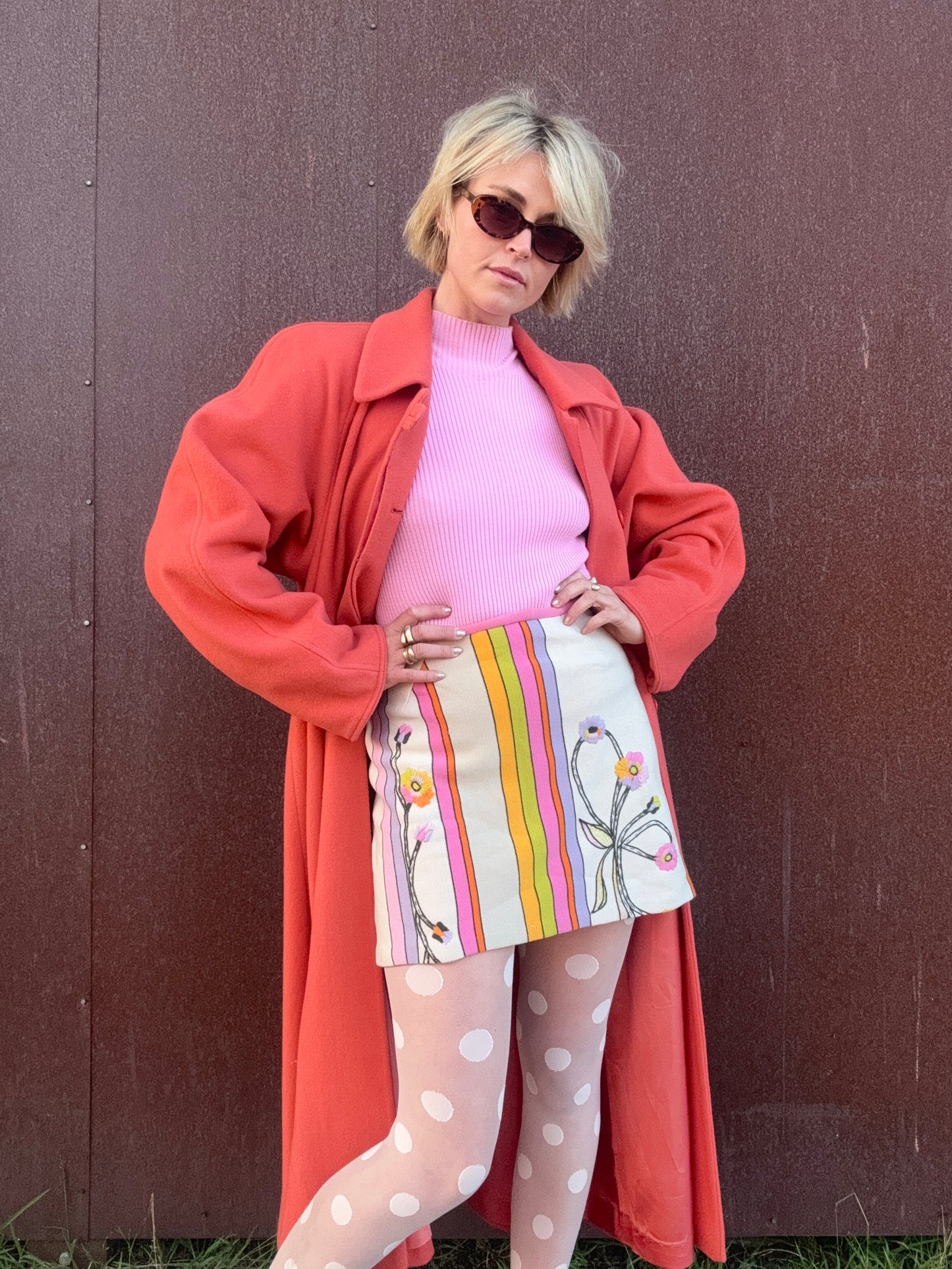 The Livia 1970s Hand Embroidered Wool Skirt