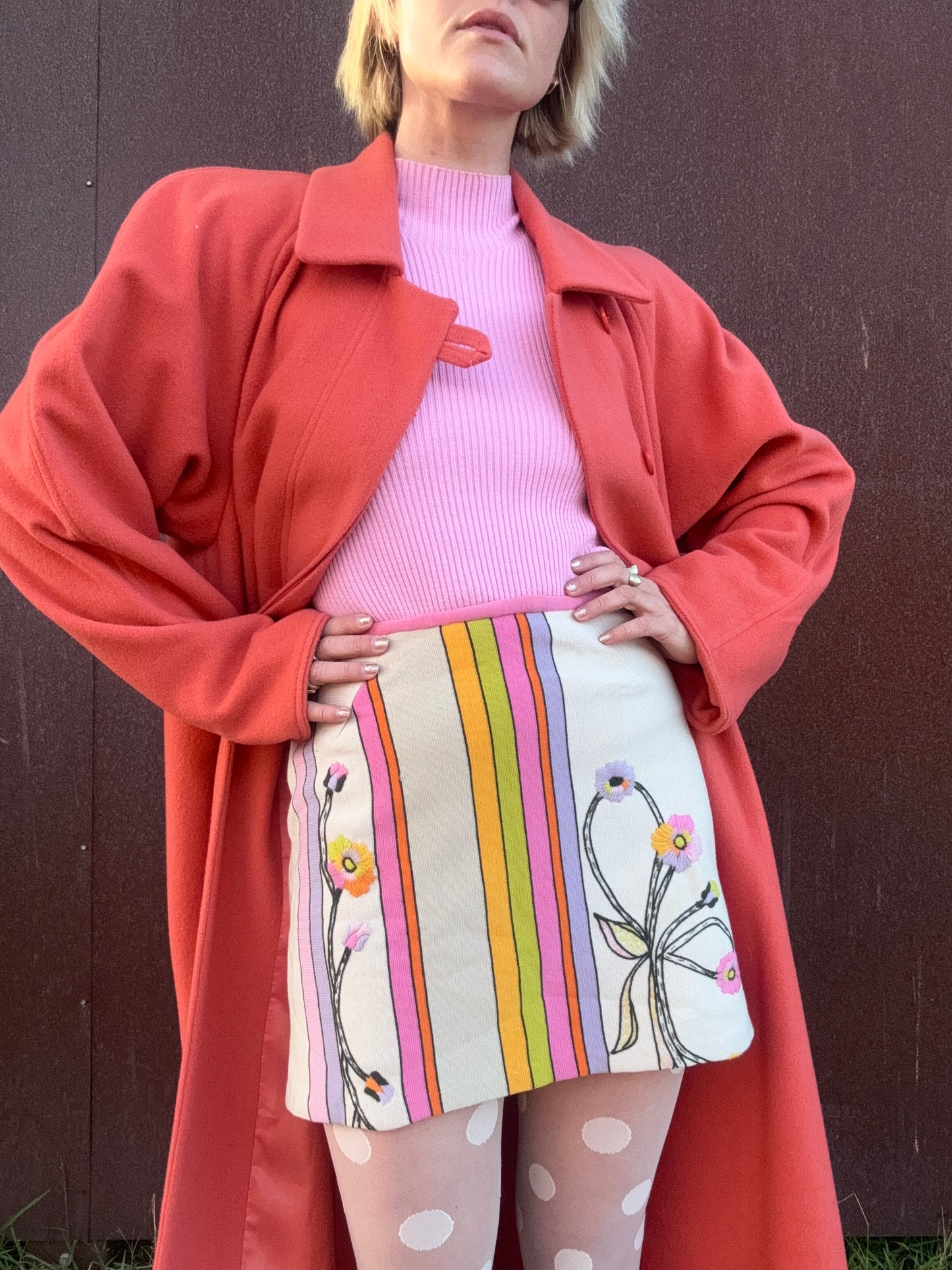 The Livia 1970s Hand Embroidered Wool Skirt