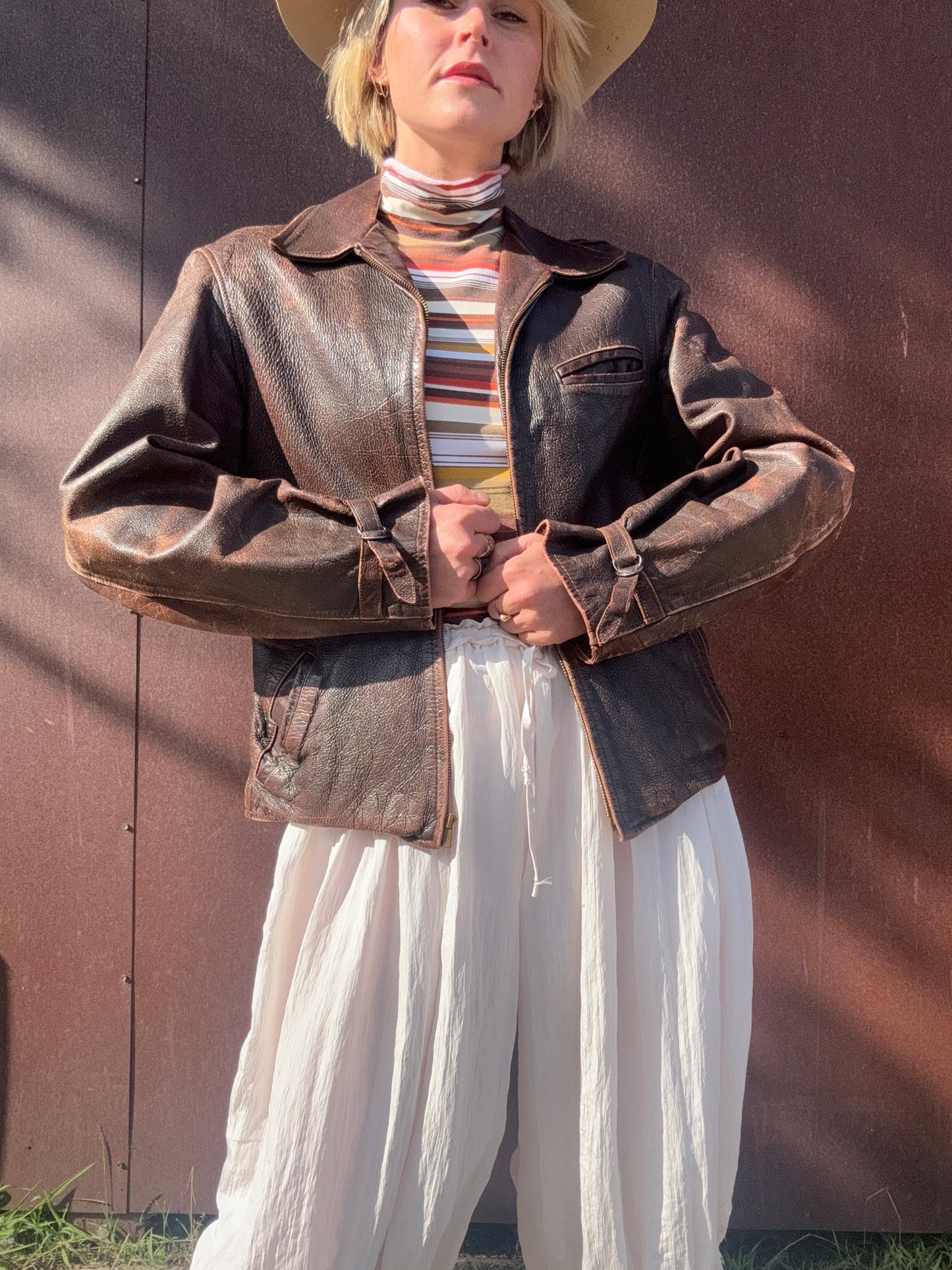 The Lara 1940s Leather Moto Jacket