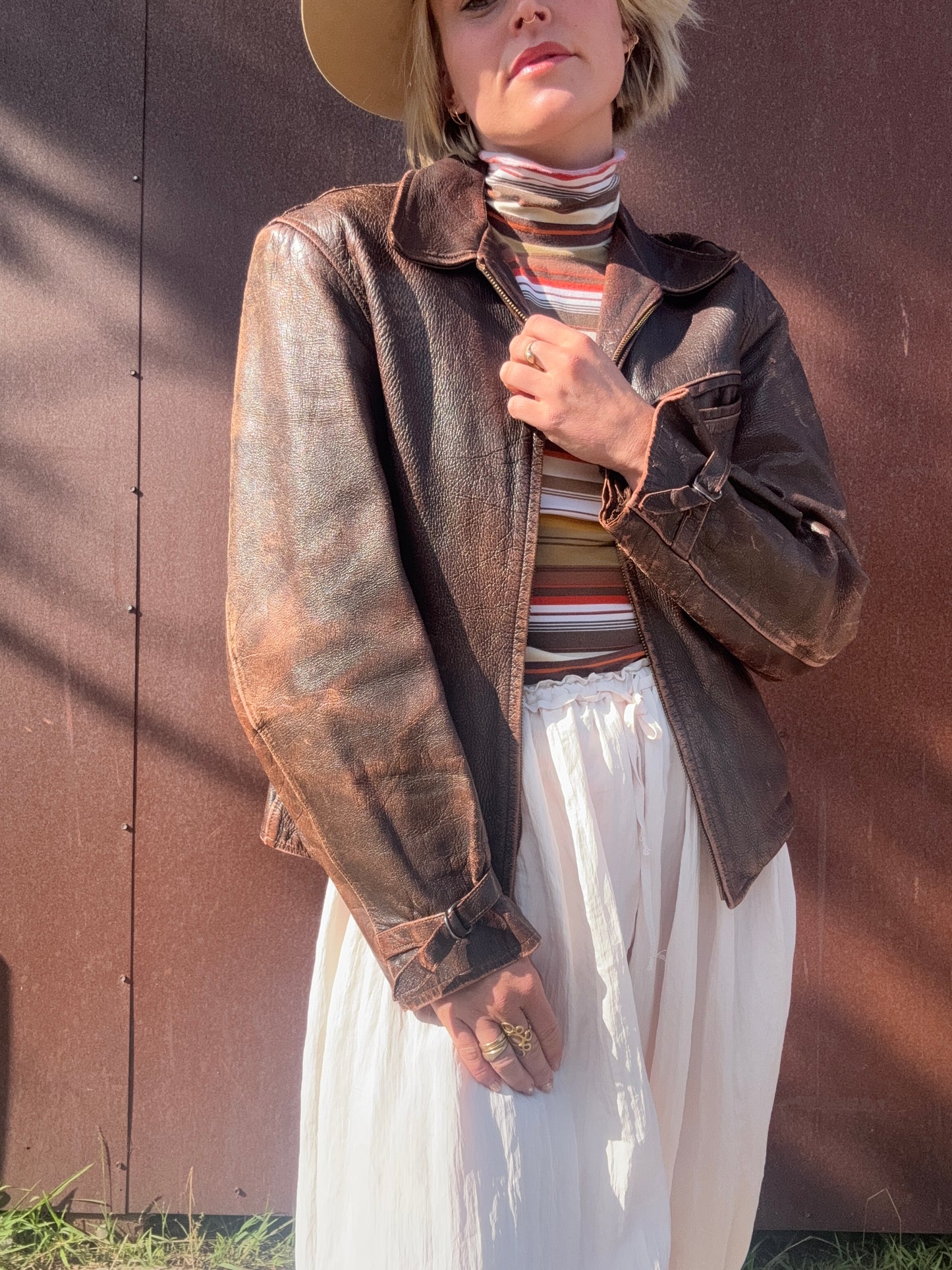 The Lara 1940s Leather Moto Jacket