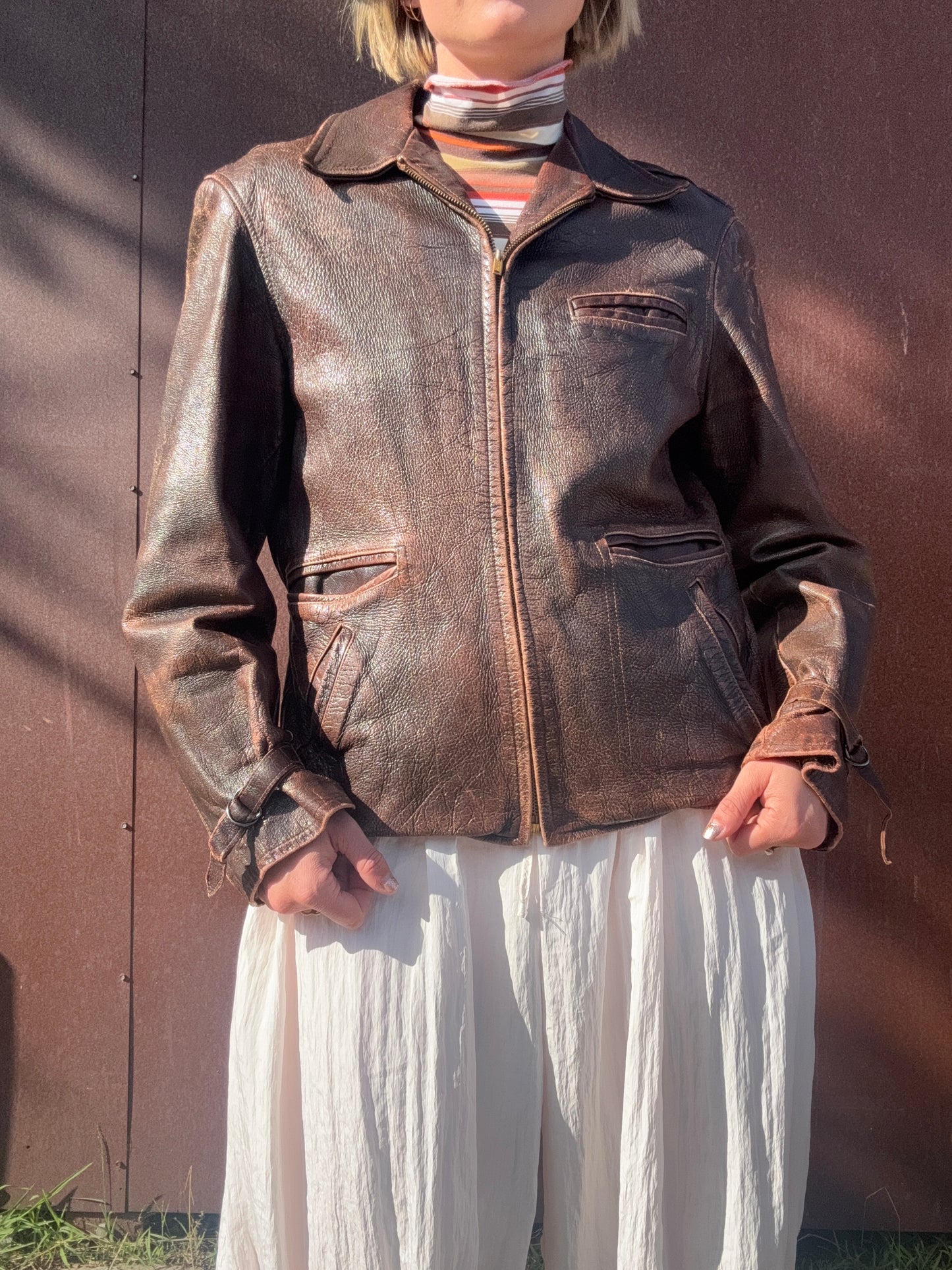 The Lara 1940s Leather Moto Jacket