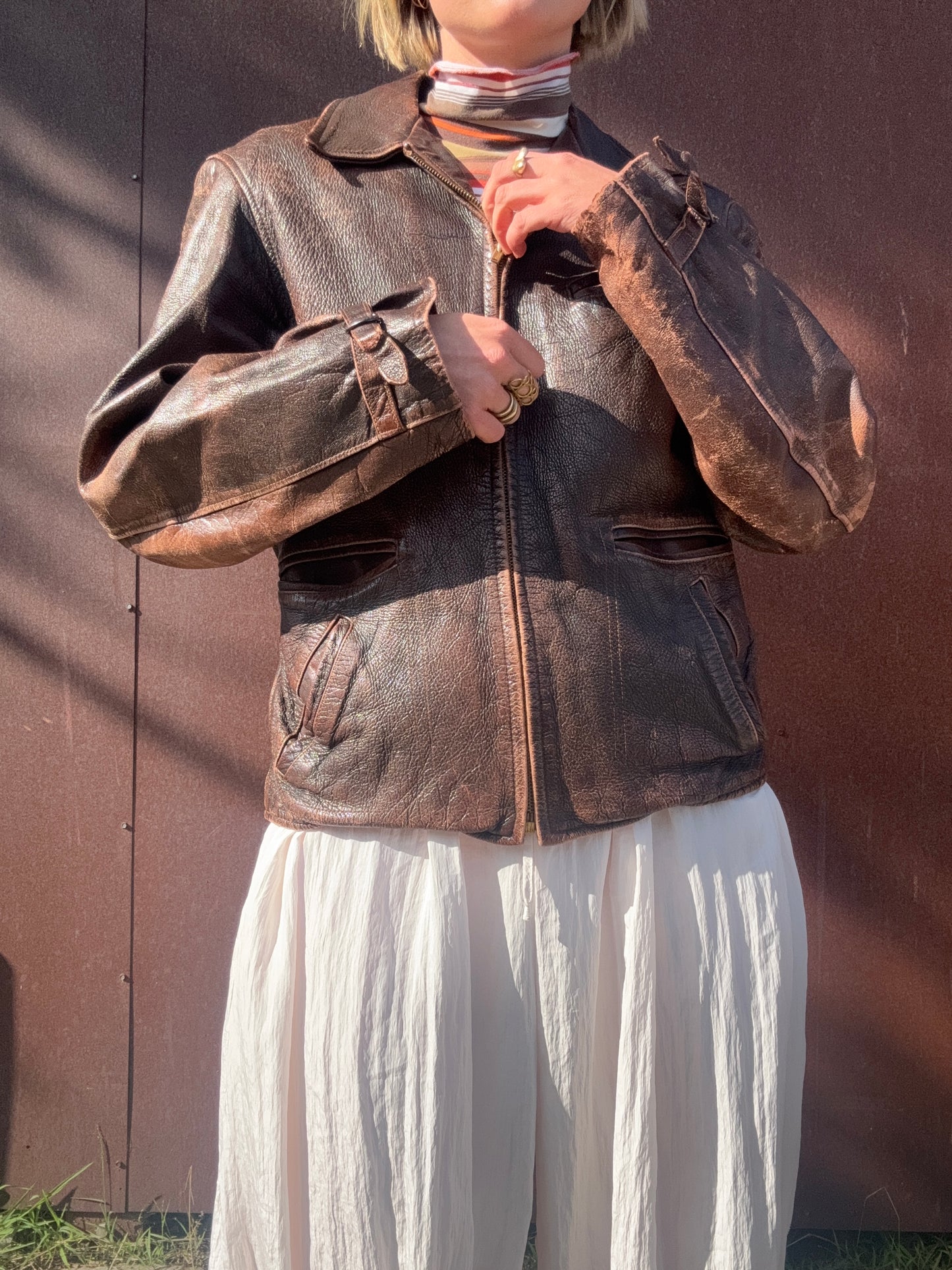 The Lara 1940s Leather Moto Jacket