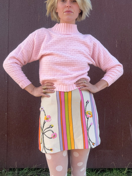 The Livia 1970s Hand Embroidered Wool Skirt