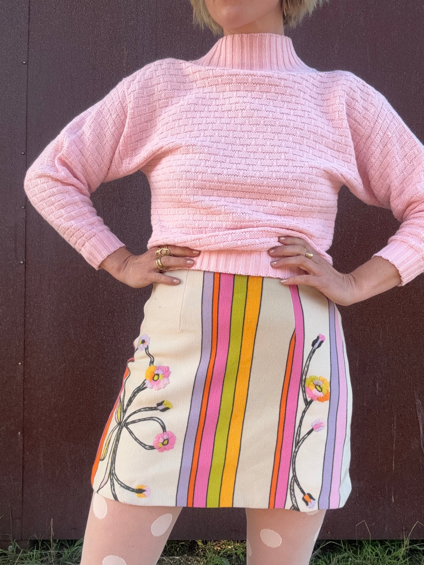 The Livia 1970s Hand Embroidered Wool Skirt
