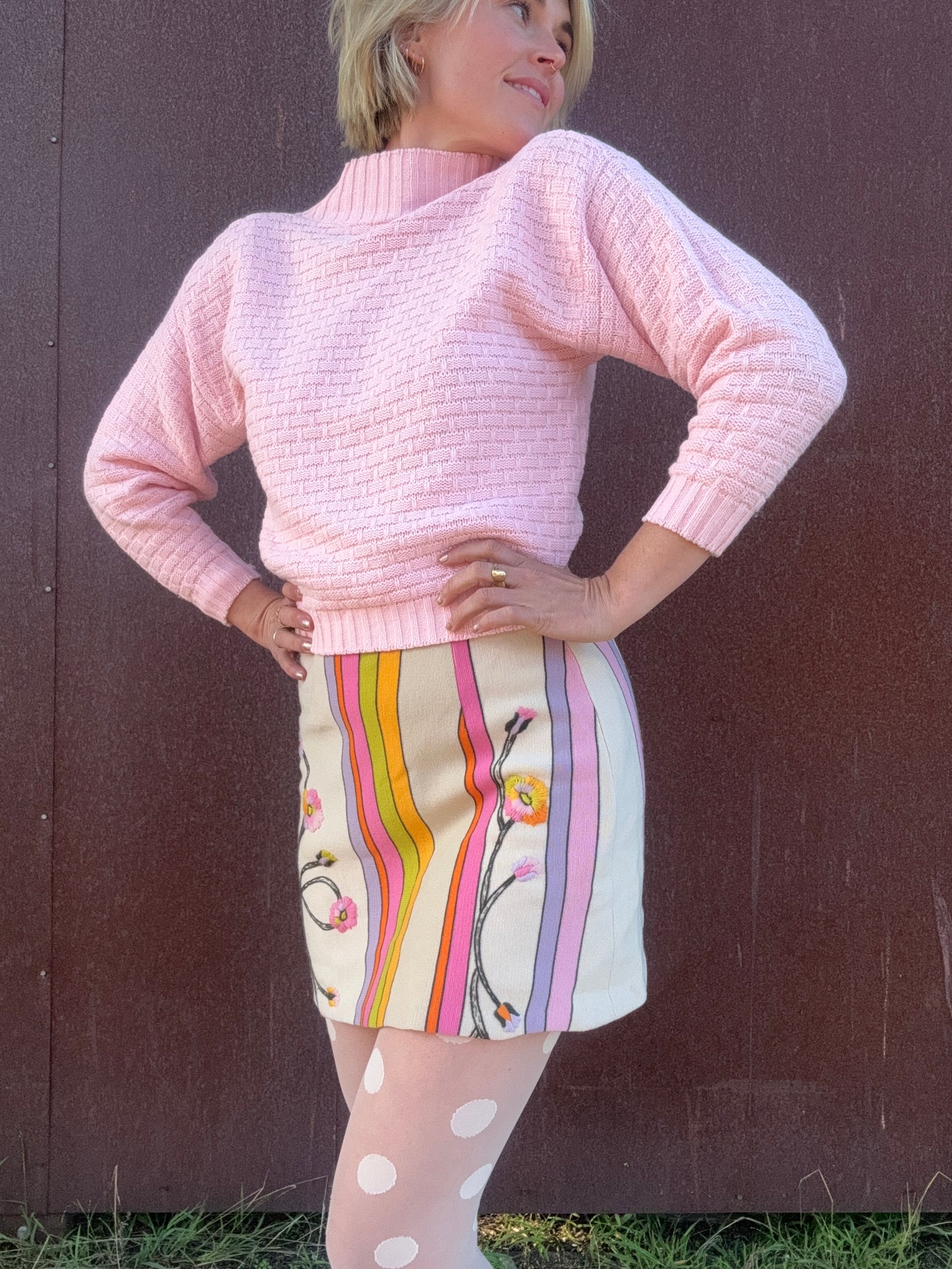The Livia 1970s Hand Embroidered Wool Skirt
