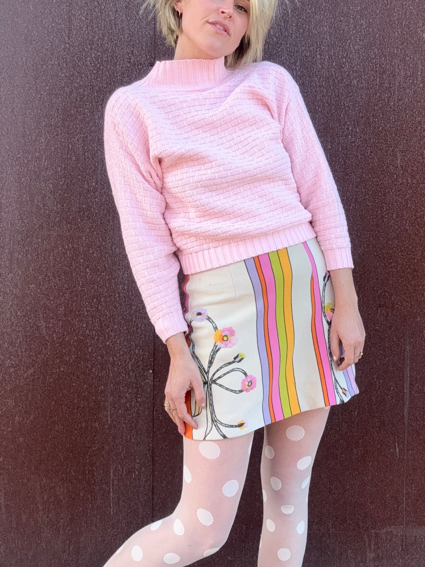 The Livia 1970s Hand Embroidered Wool Skirt