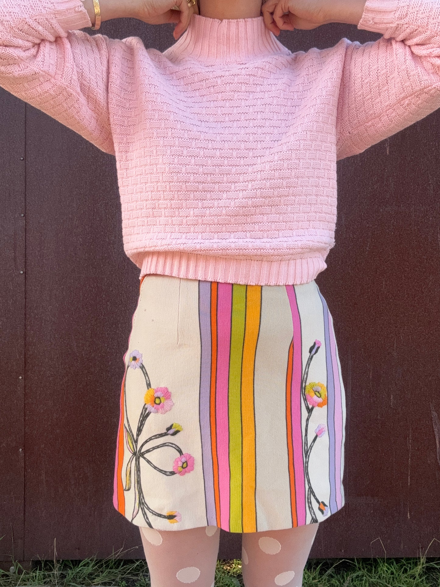 The Livia 1970s Hand Embroidered Wool Skirt