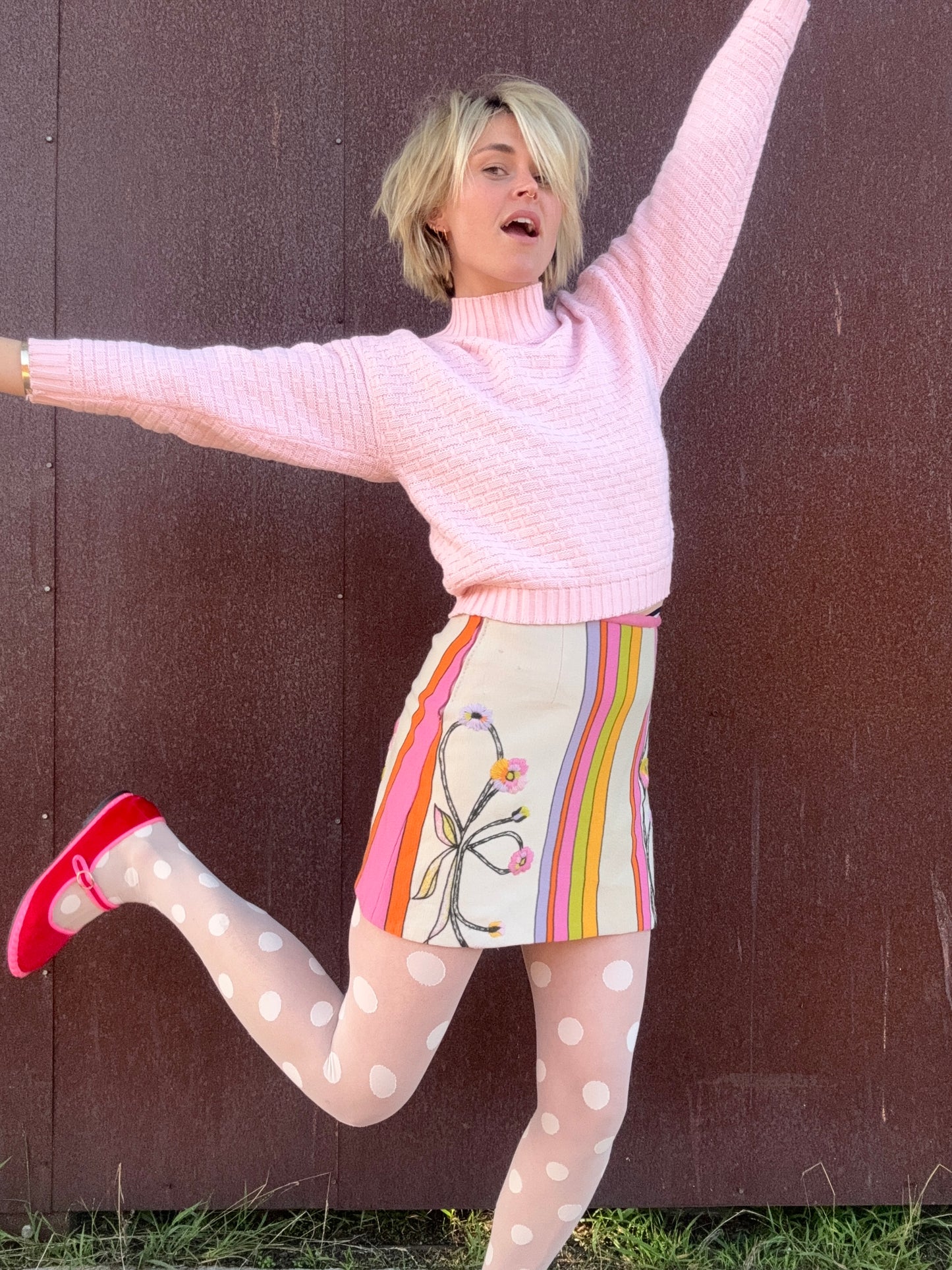 The Livia 1970s Hand Embroidered Wool Skirt