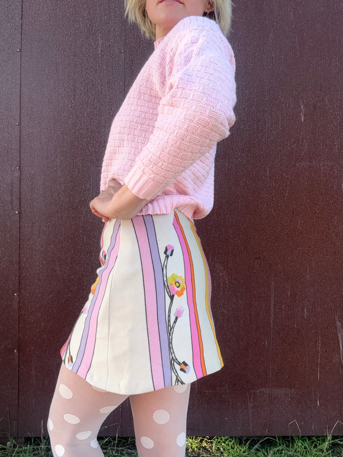 The Livia 1970s Hand Embroidered Wool Skirt