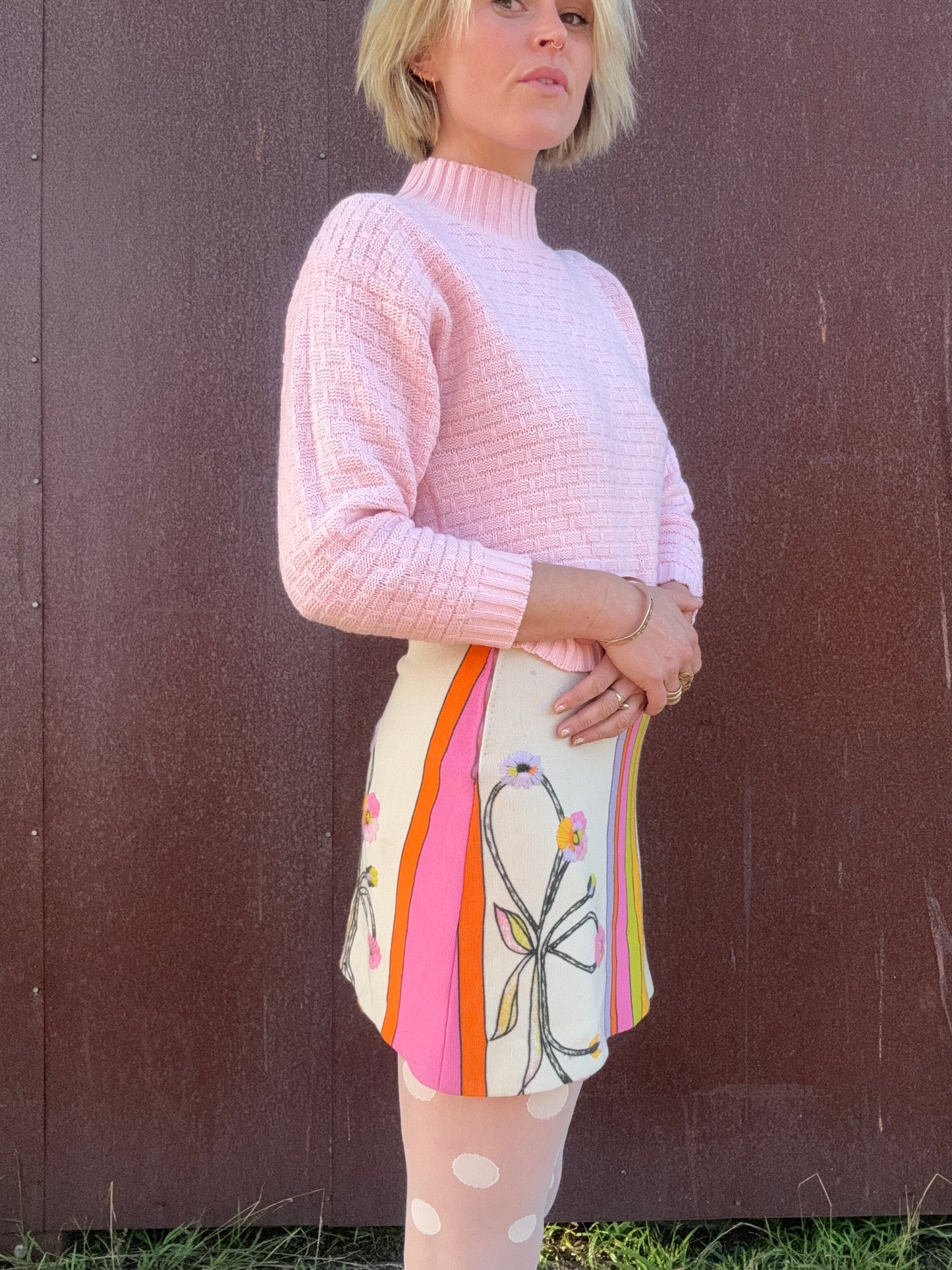 The Livia 1970s Hand Embroidered Wool Skirt