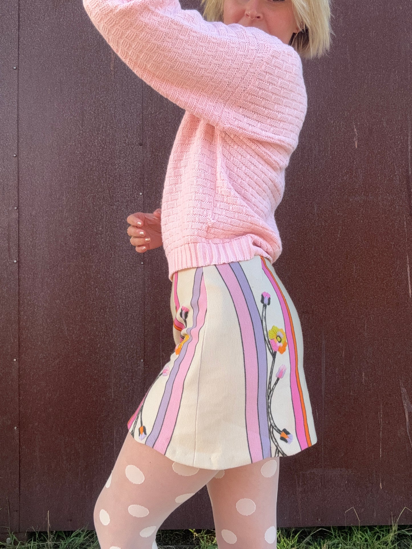 The Livia 1970s Hand Embroidered Wool Skirt