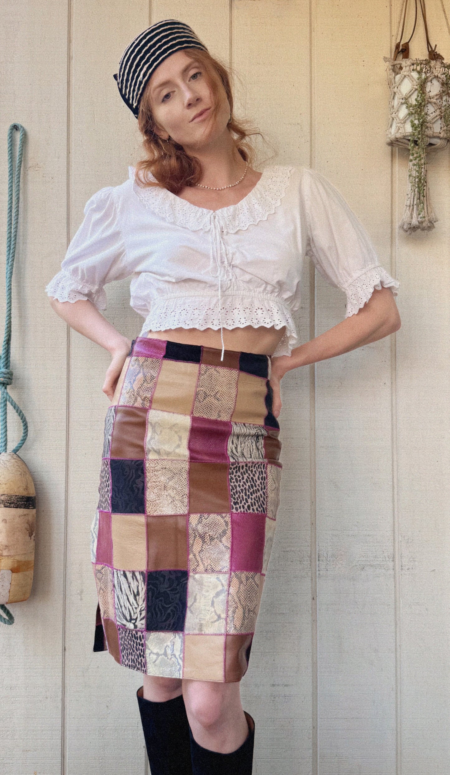 The Portia 1990s Leather Patchwork Skirt