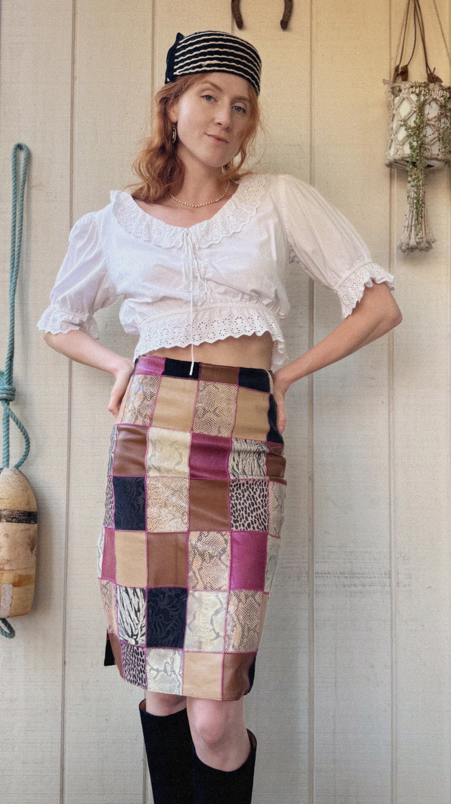 The Portia 1990s Leather Patchwork Skirt