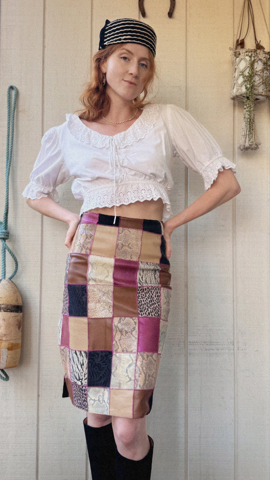 The Portia 1990s Leather Patchwork Skirt