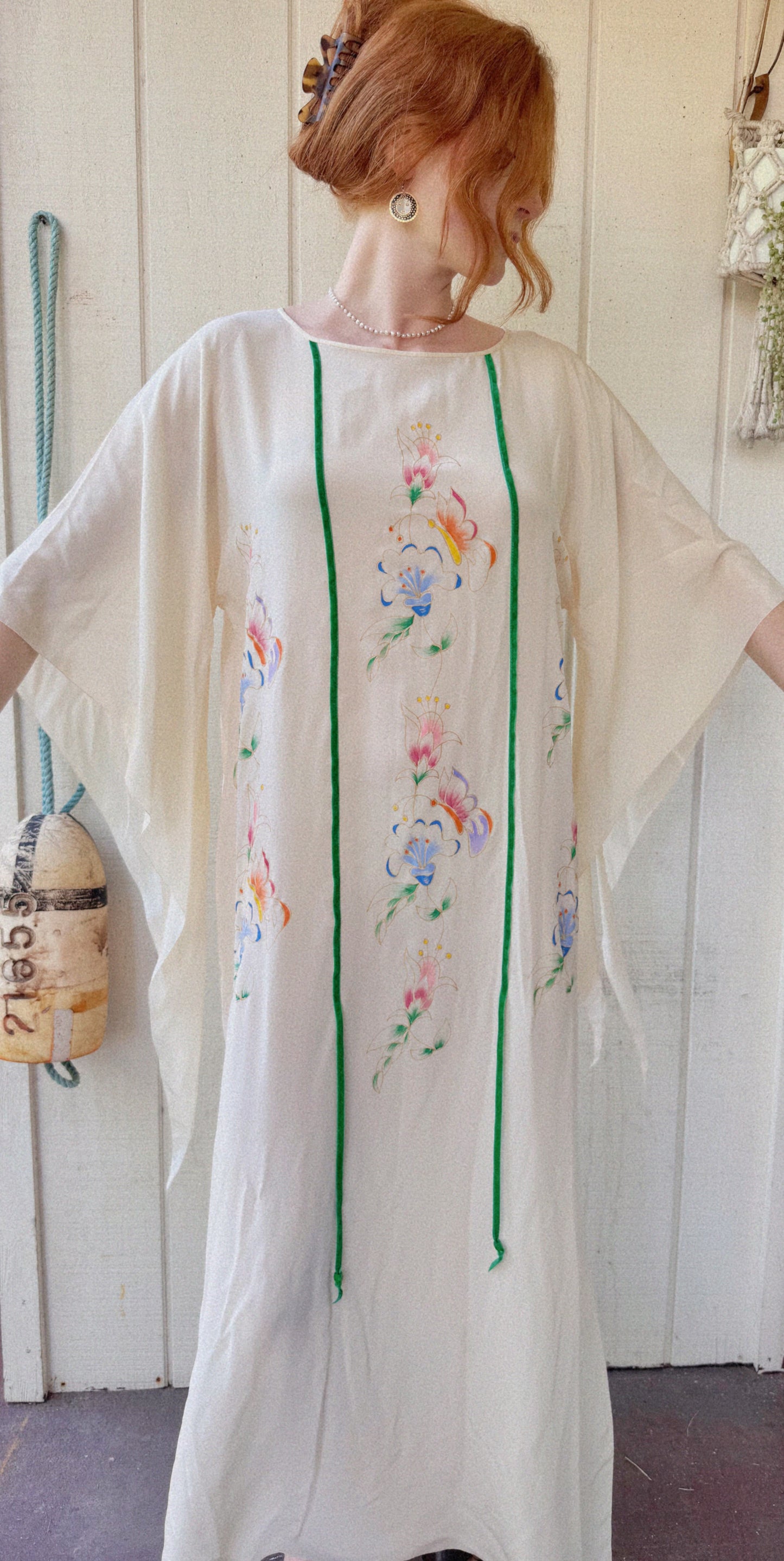 The Helene 1970s Handpainted Silk Kaftan