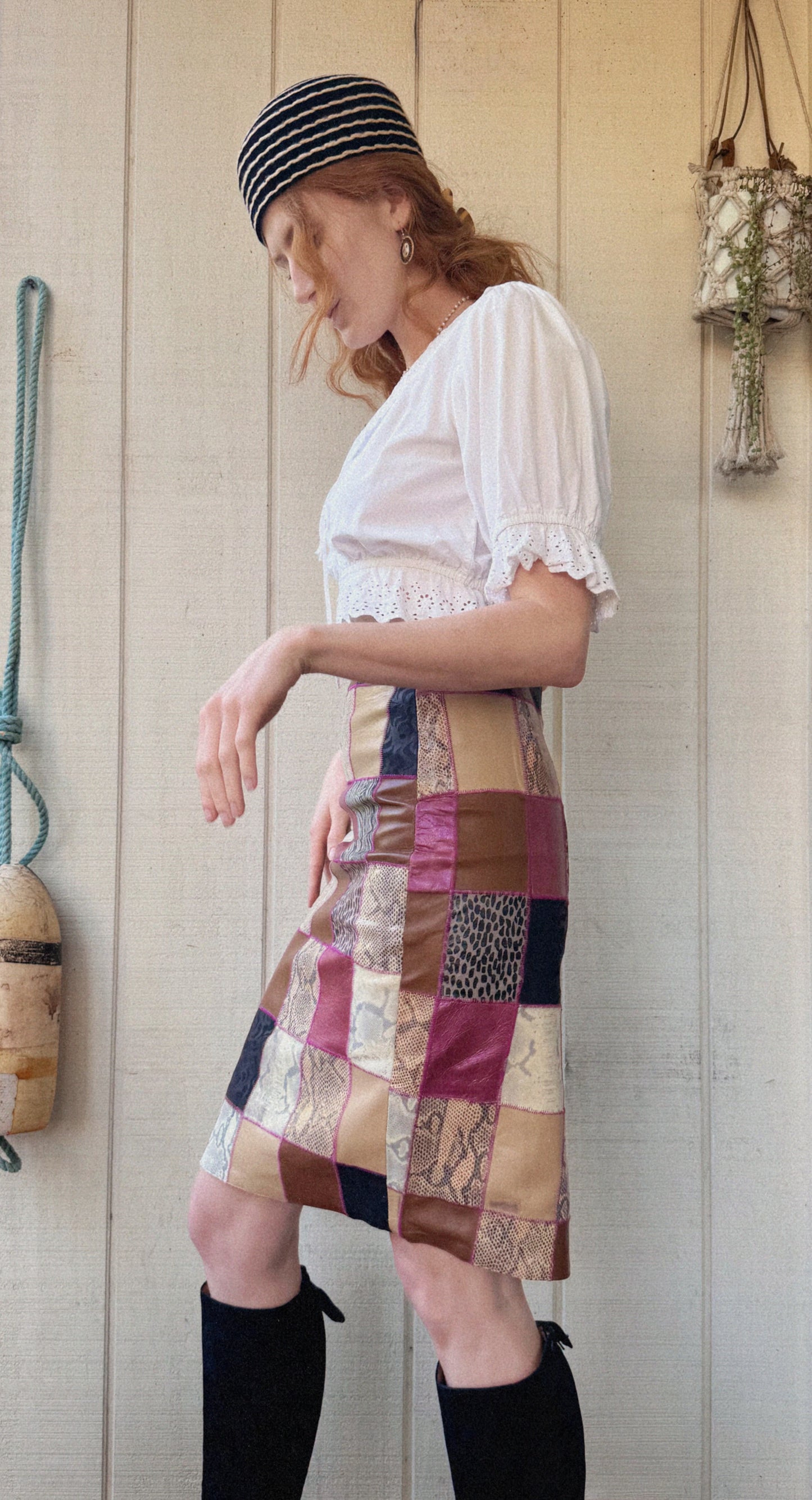 The Portia 1990s Leather Patchwork Skirt
