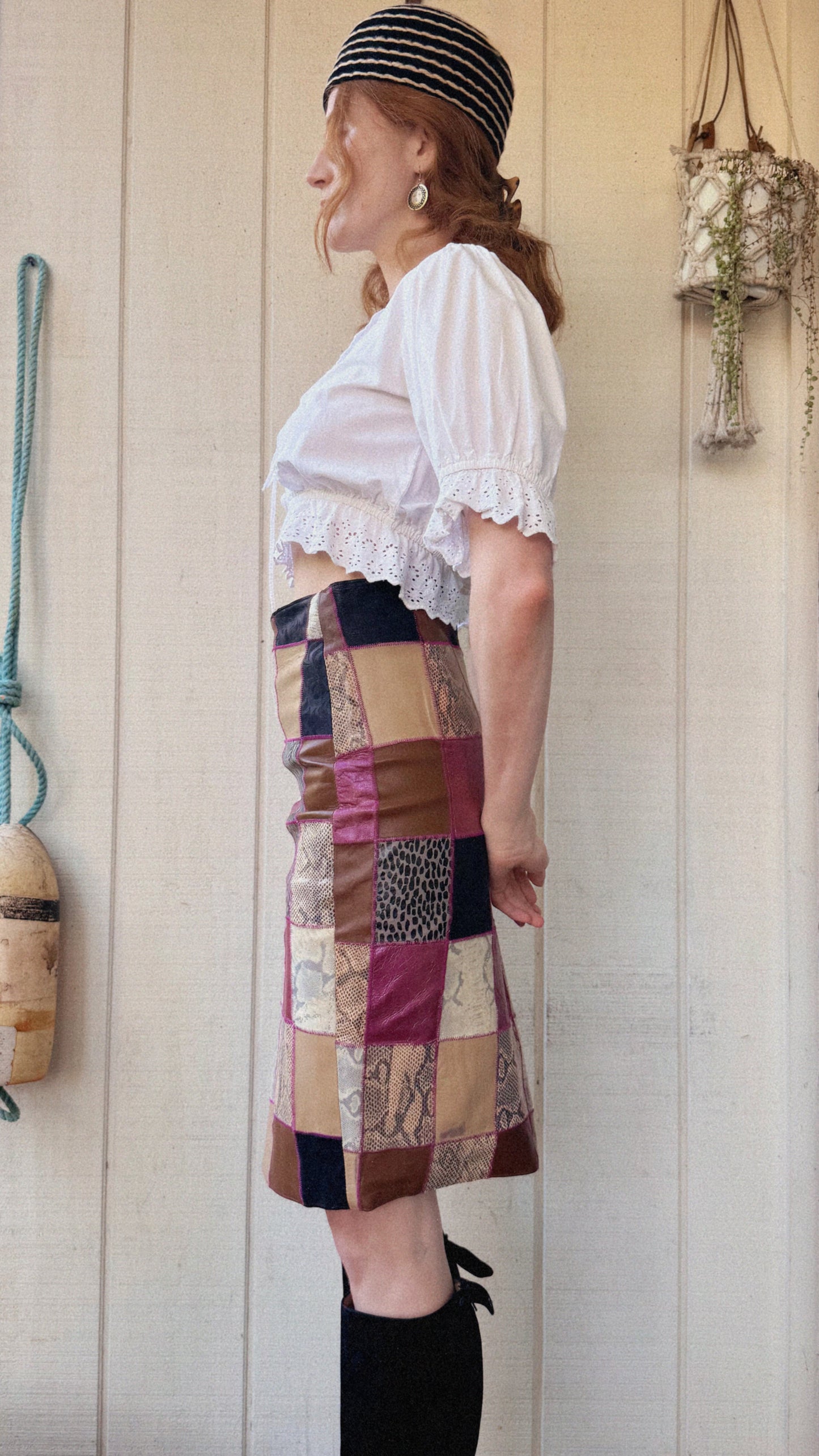 The Portia 1990s Leather Patchwork Skirt