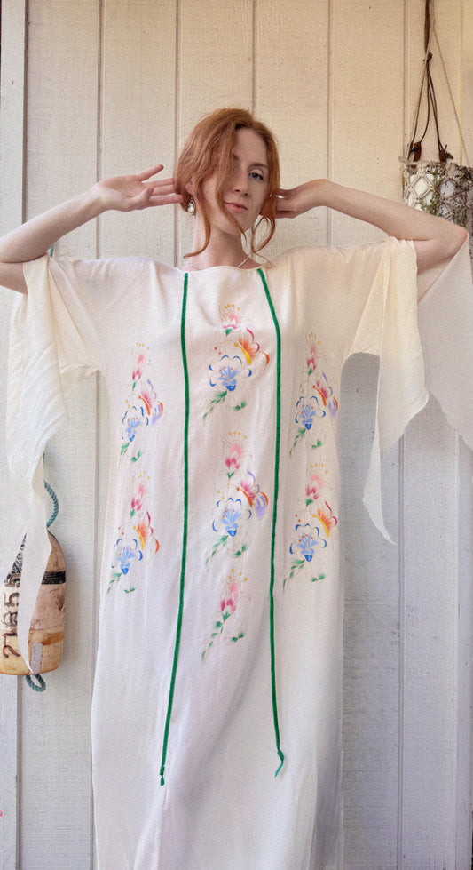 The Helene 1970s Handpainted Silk Kaftan