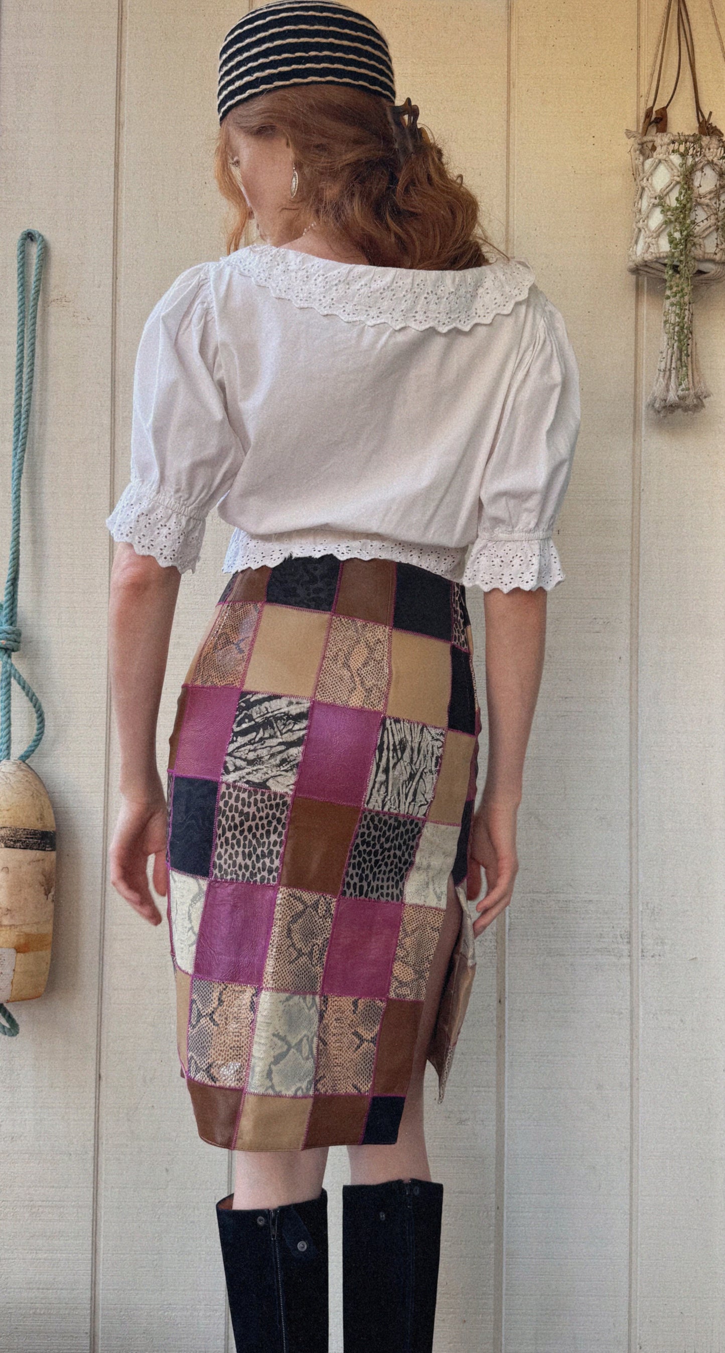 The Portia 1990s Leather Patchwork Skirt