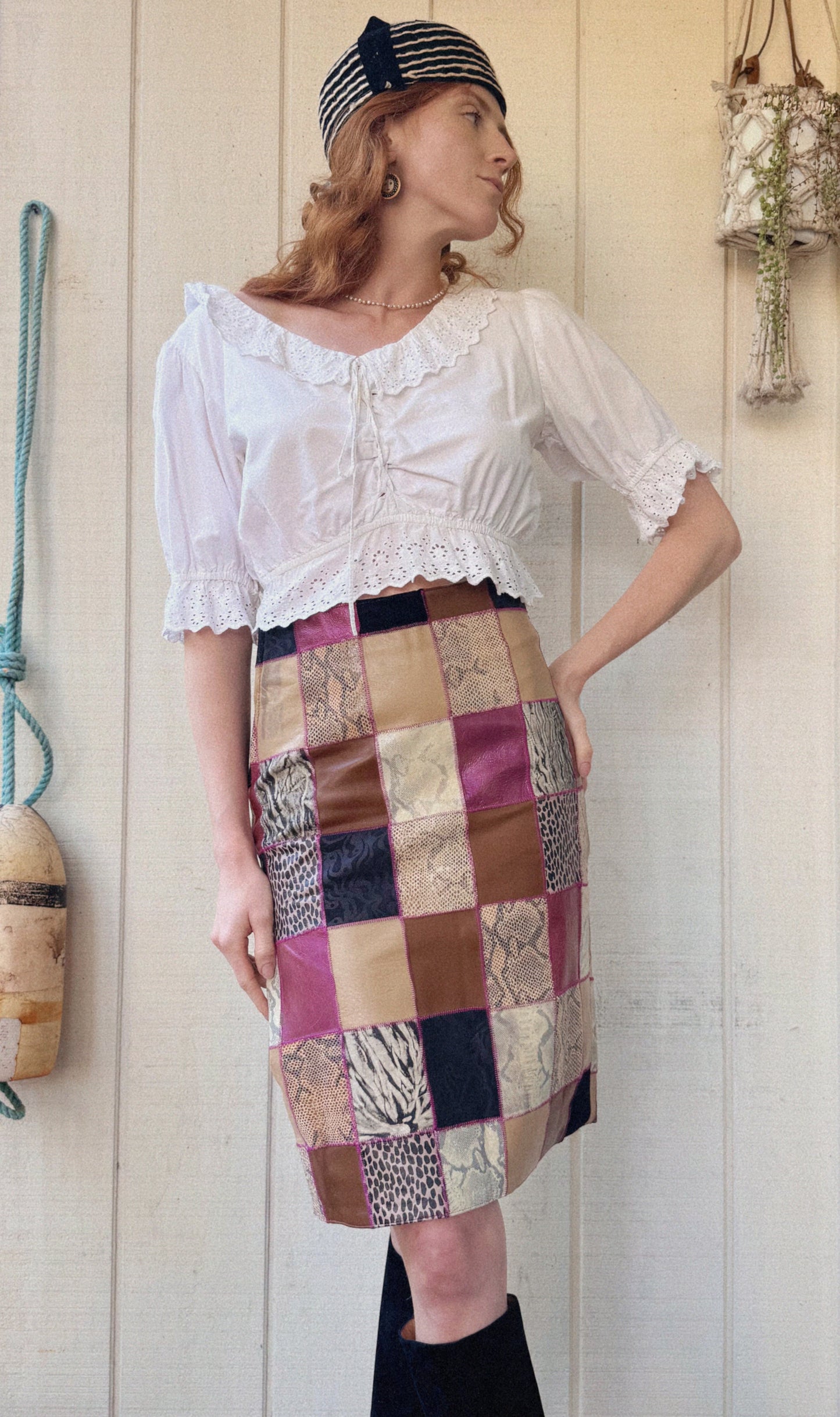 The Portia 1990s Leather Patchwork Skirt