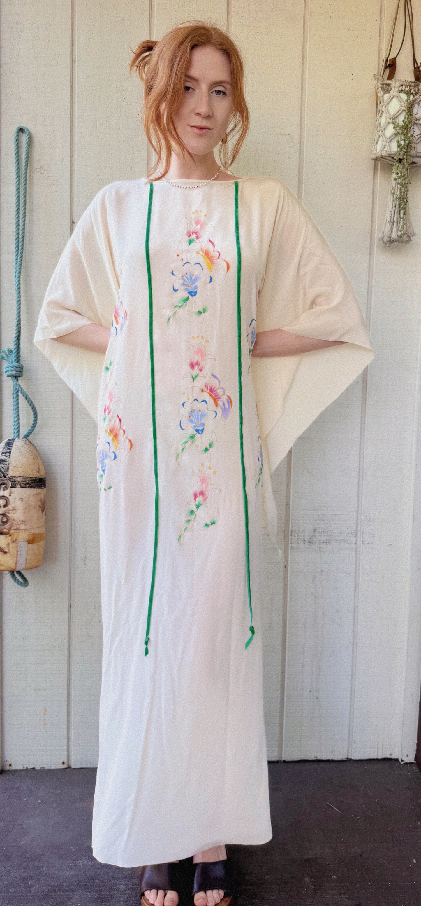 The Helene 1970s Handpainted Silk Kaftan