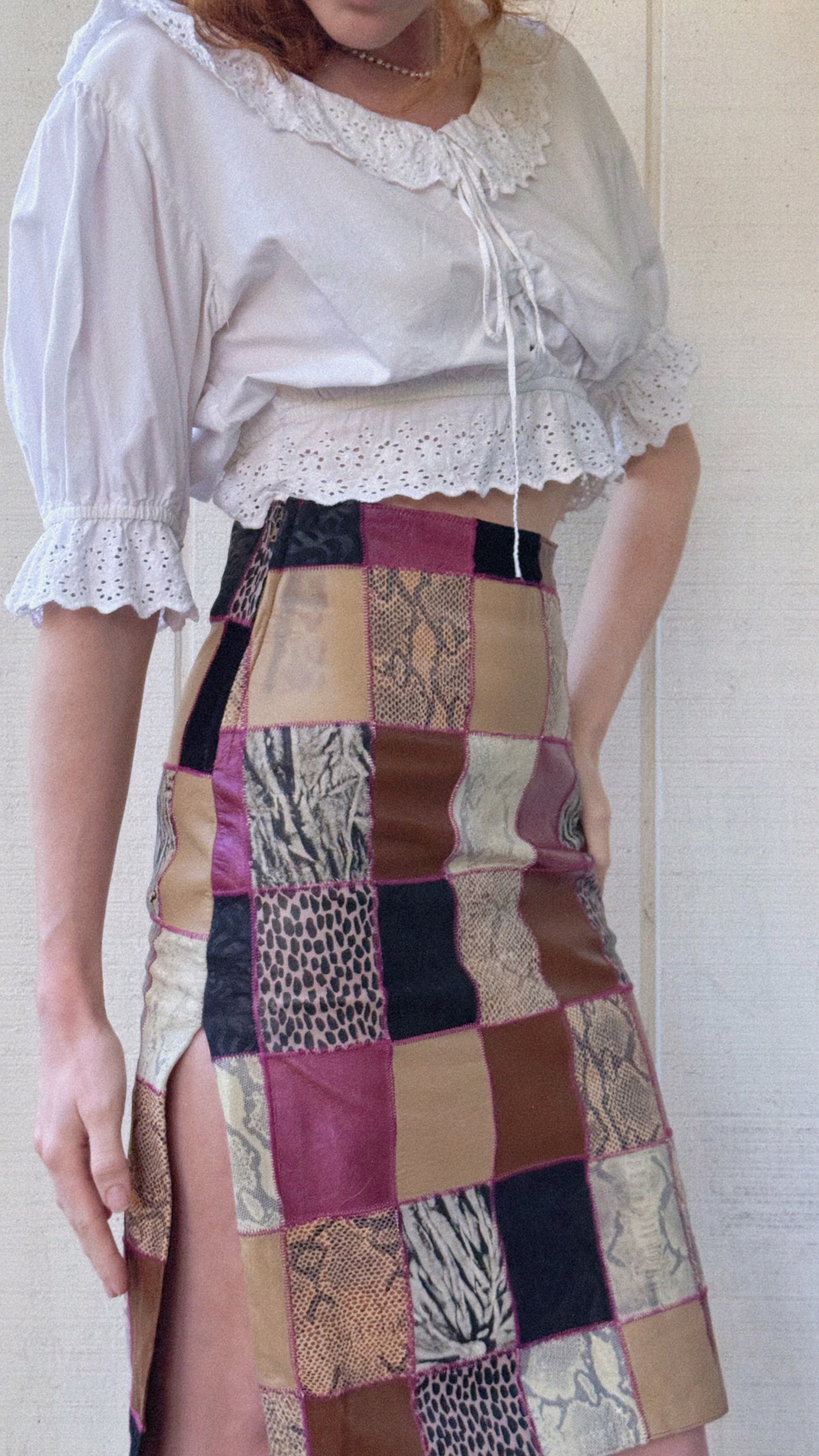 The Portia 1990s Leather Patchwork Skirt