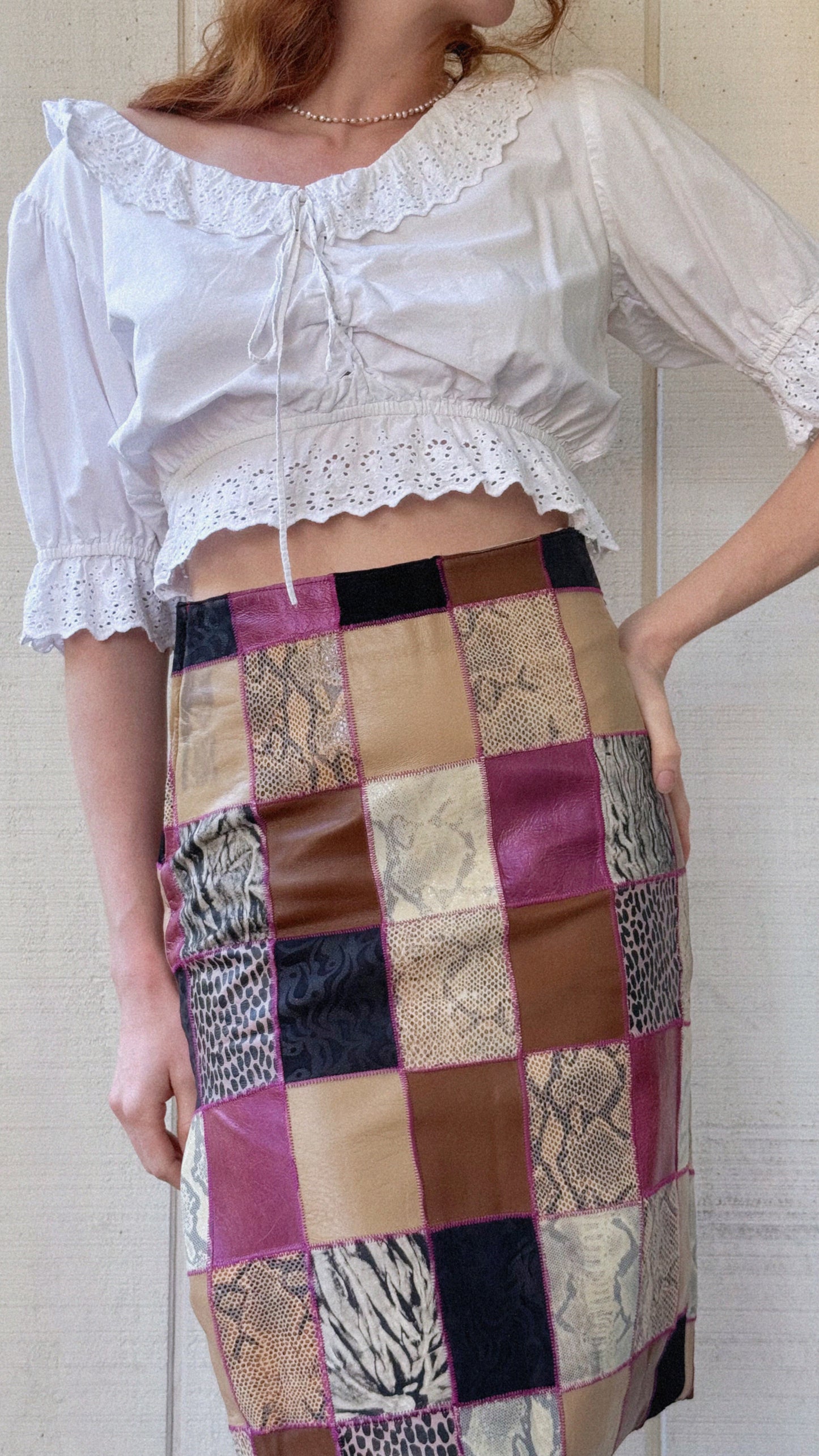 The Portia 1990s Leather Patchwork Skirt