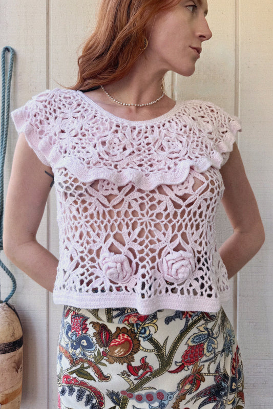 The Reese 1990s Ruffle Crochet Top